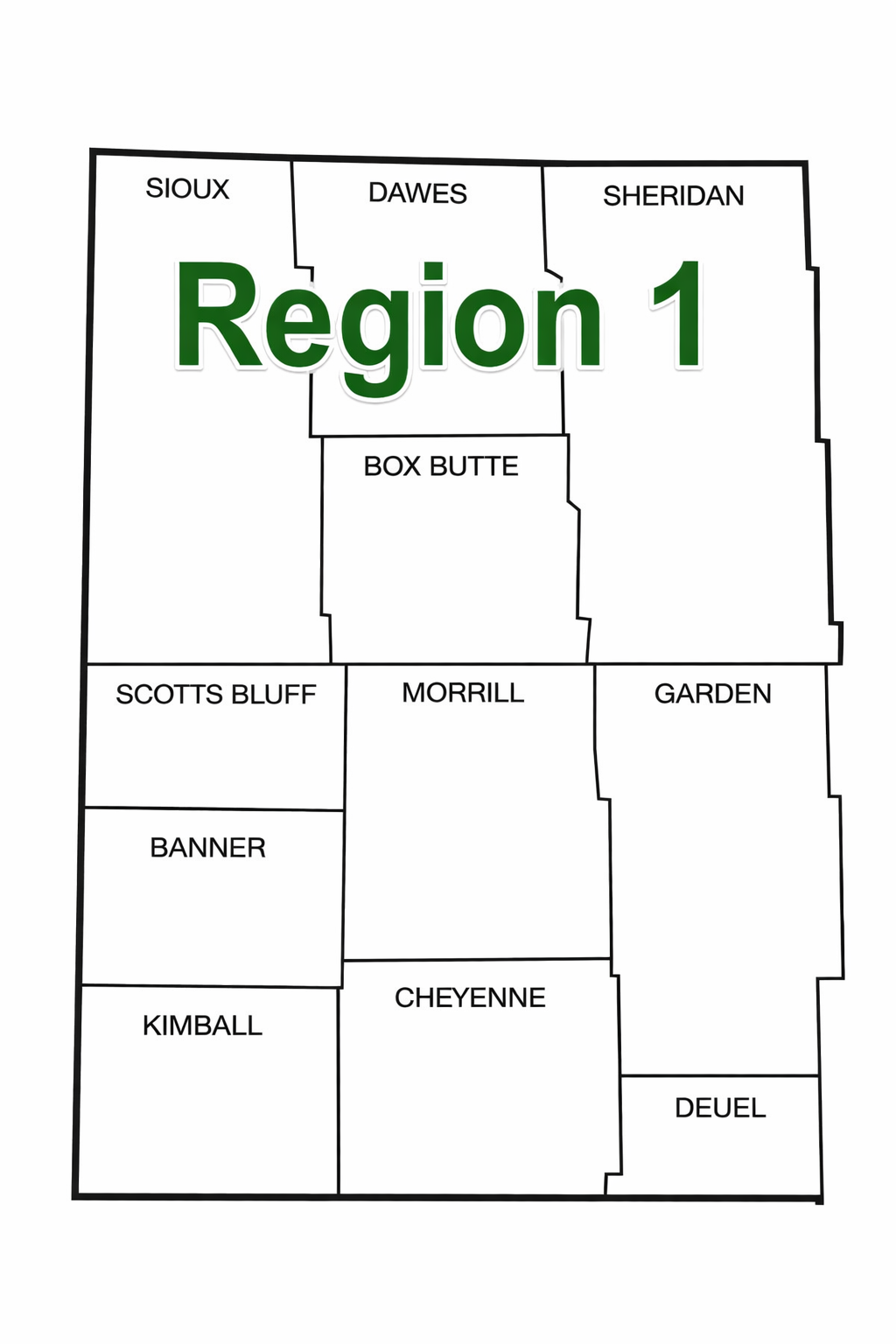 Map of Region 1 Counties in the Nebraska Panhandle
